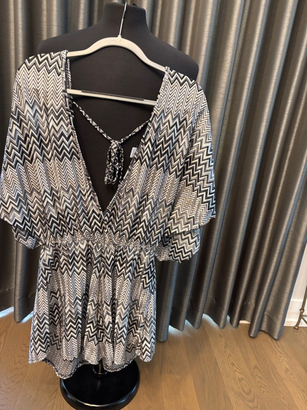 Bathing Suit Coverup. Black & White Chevron V-Neck Tunic Top & Shorts